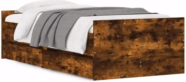 Berkfield Home Small Single Bed Frame in Smoked Oak Brown with Drawers, W: 75 cm, L: 190 cm – 1