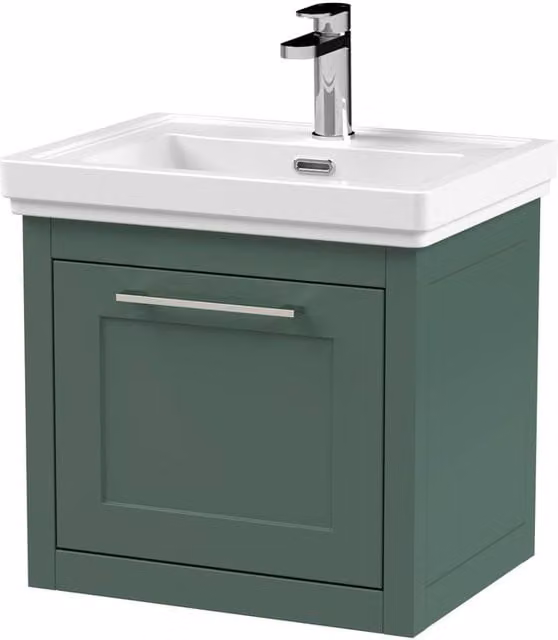 Balterley Wall Hung 1 Drawer Vanity Unit and 1TH Fireclay Basin, Green, Width: 50 cm – 1