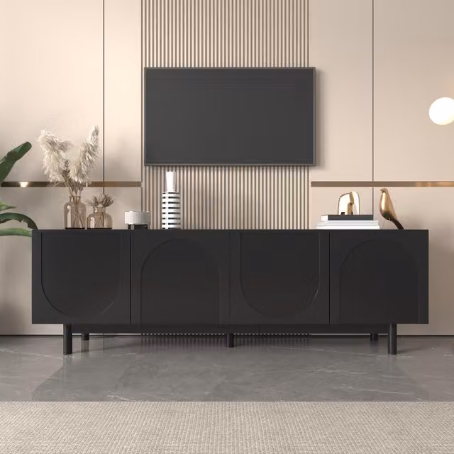 Aosom UK Modern Lowboard TV Cabinet in Matt Black with Push-to-Open Doors and Adjustable Shelves, W: 175 cm, D: 38 cm, H: 56 cm