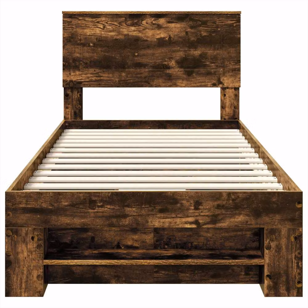 Berkfield Home Modern Bed Frame with Headboard in Smoked Oak Brown, W/D/H: 80 x 200 cm – 4
