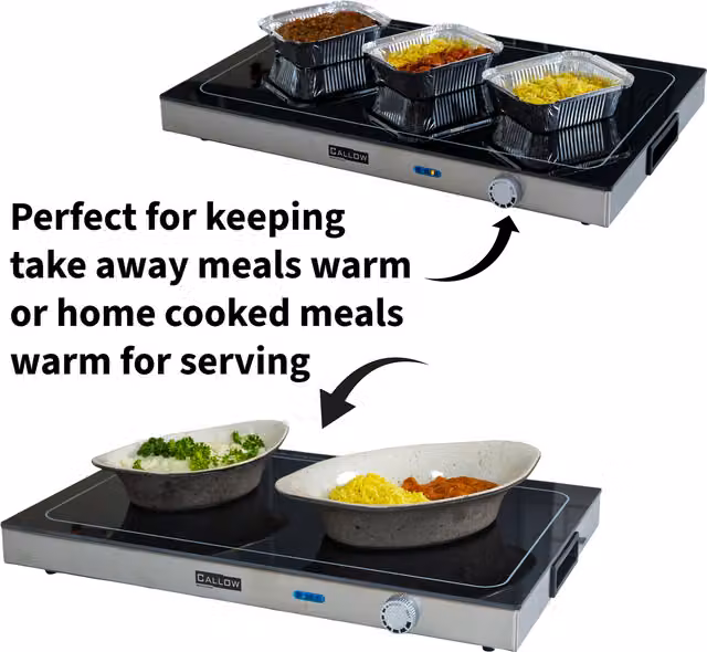 Callow Electric Plate Warmer and Glass Food Heater, Silver and Grey, W: 56 cm, D: 38 cm