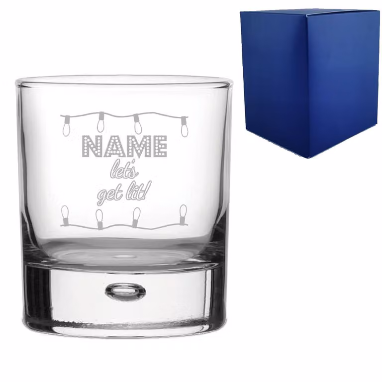 Uniqueful Personalised Christmas Whiskey Tumbler with Lets Get Lit Design in Clear Glass, 100ml