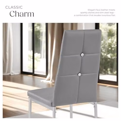 tectake Set of 8 Julien Dining Chairs in Grey with Faux Leather and Metal Legs – 6