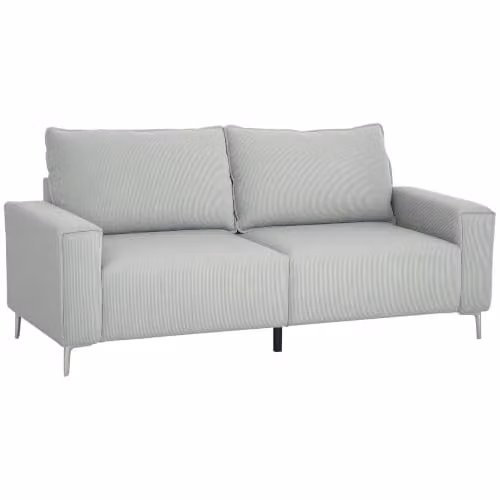 HOMCOM Modern 3 Seater Corduroy Fabric Sofa in Light Grey with Spring Cushions and Back Pillows