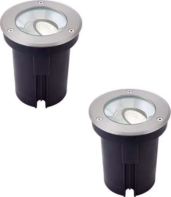 Loops 2 Pack Stainless Steel IP67 Ground Recessed LED Lights in Silver with 13W Cool White Tilting Head – 1
