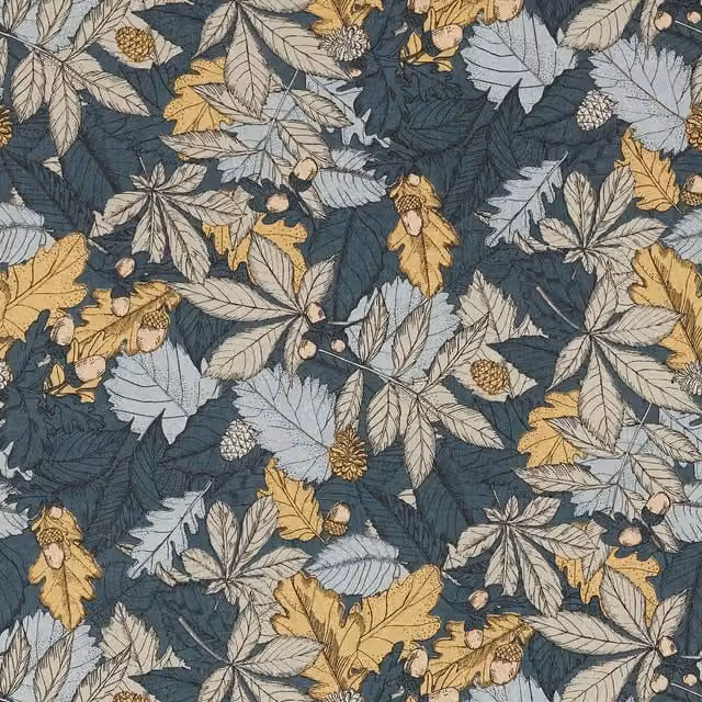 Clarke & Clarke Mercia Floral Fabric in Nature Blue and Yellow Linen and Cotton Blend