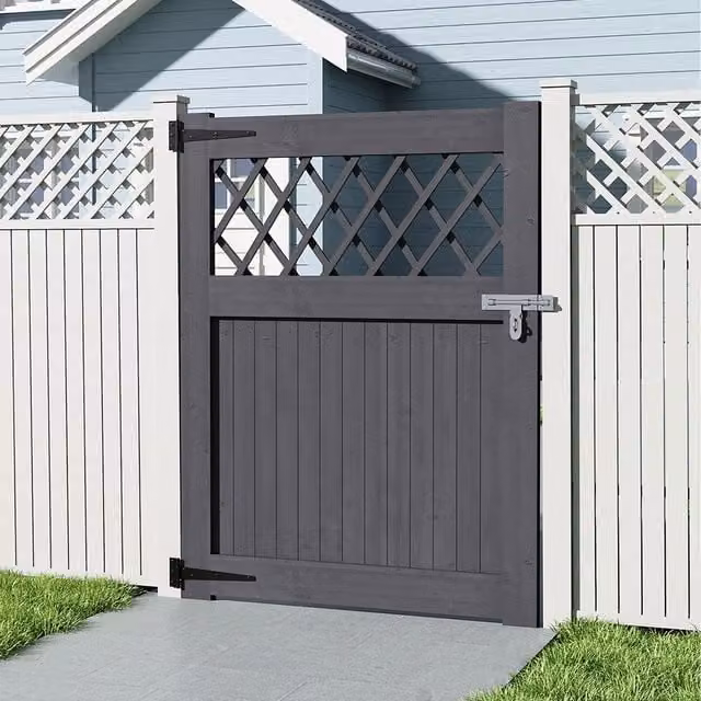 Lifeideas Grey Wooden Garden Gate with Diamond Lattice, W: 90 cm, H: 120 cm