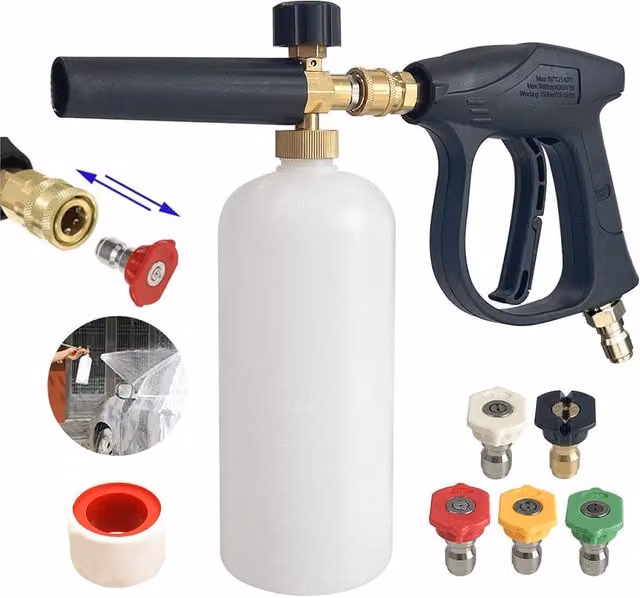 Ventryn 1/4" Quick Release Snow Foam Lance 1L Soap Cannon Pressure Washer in White and Transparent