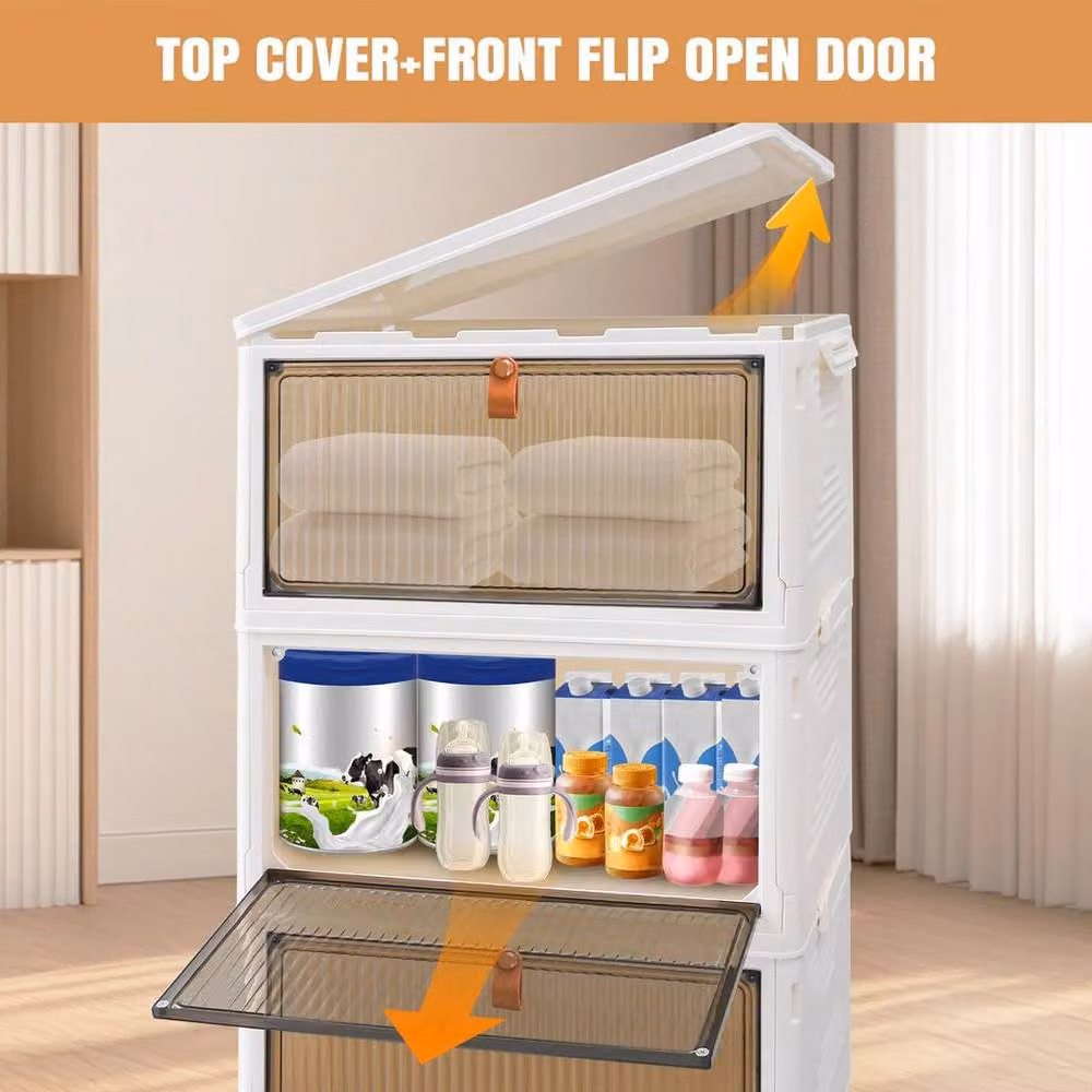Kelvenix 5 Tier Stackable Plastic Storage Box with Wheels and Lid, White, W/D/H: 98 x 39 x 28 cm – 2