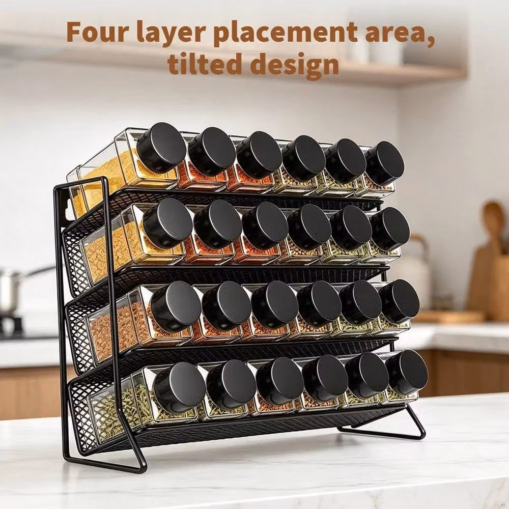 EONLION 4 Tier Black Metal Spice Rack Organiser – 5
