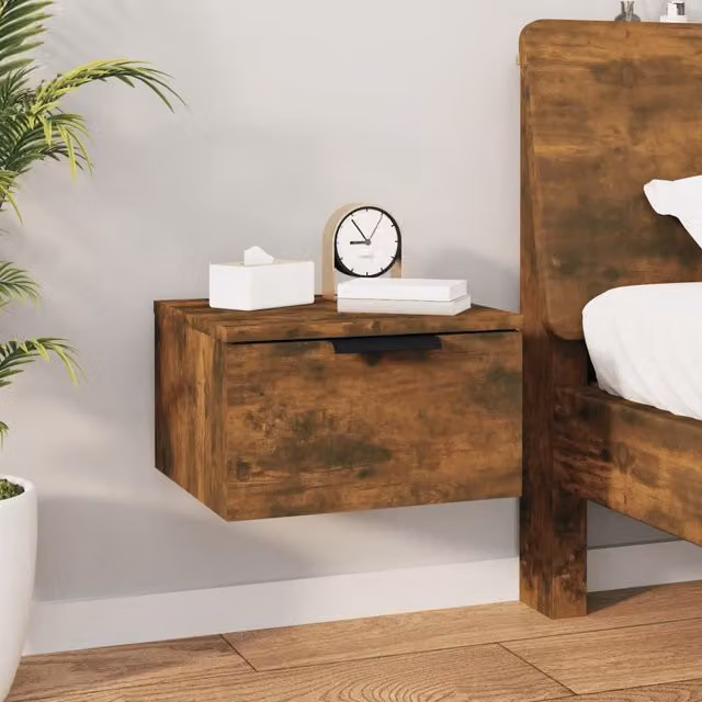Berkfield Home Wall-mounted Bedside Cabinet in Smoked Oak Brown, W: 34 cm, D: 30 cm, H: 20 cm – 1
