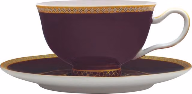 Maxwell & Williams Kasbah Violet Geometric Footed Tea Cup and Saucer, Purple, 200ml