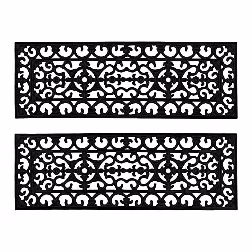 JVL Lexi Wrought Iron Effect Rubber Step Mat, Set of 2, Black, W: 75 cm, D: 25 cm – 6