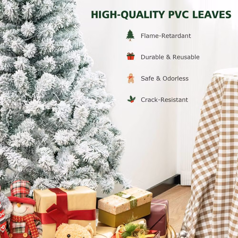 Gymax Pre-Lit Flocked Artificial Christmas Tree in White, Height: 137 cm – 3