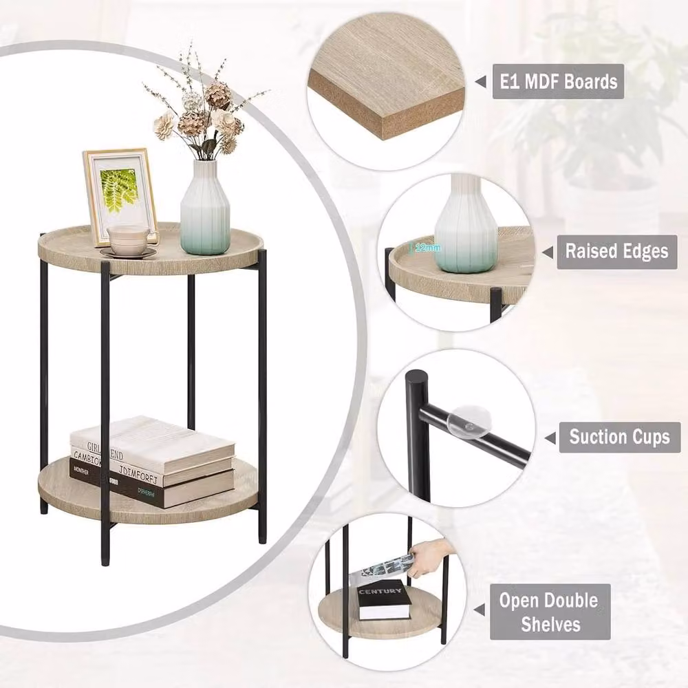 NESTLUNE 2-Tier Round Sofa Side Table in Beige – 3