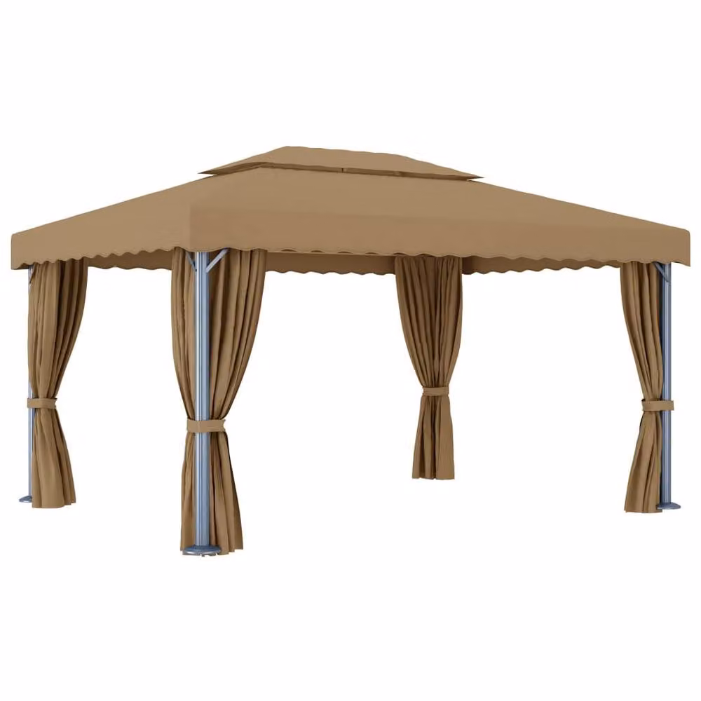 Berkfield Home Hip Gazebo with Curtains, Beige Aluminium and Steel, W: 400 cm, D: 300 cm, H: 264 cm – 2