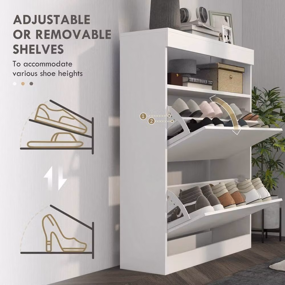 NESTLUNE White Glossy Wall Mounted or Freestanding Shoe Cabinet with Tilting Compartments, W/D/H: 100 x 12 x 100 cm – 3