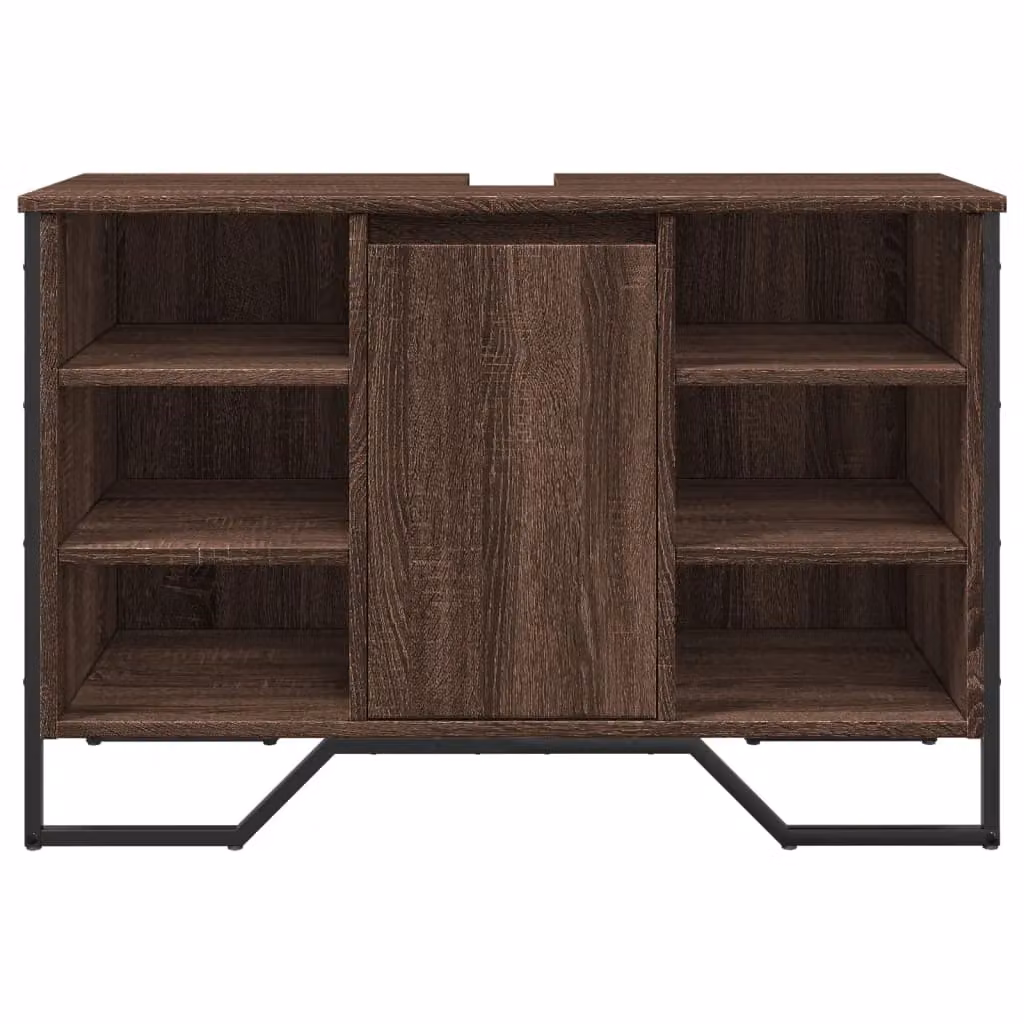 Berkfield Home Brown Oak Wall Mounted Bathroom Sink Cabinet with Hinged Doors and Internal Shelves, W: 91 cm, D: 35 cm, H: 60 cm – 3