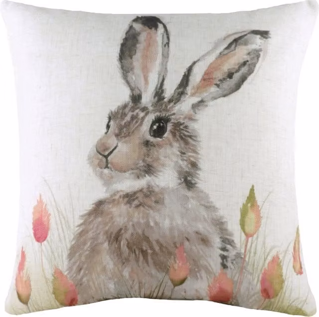 Hedgerow Hare Square White Polyester Cushion