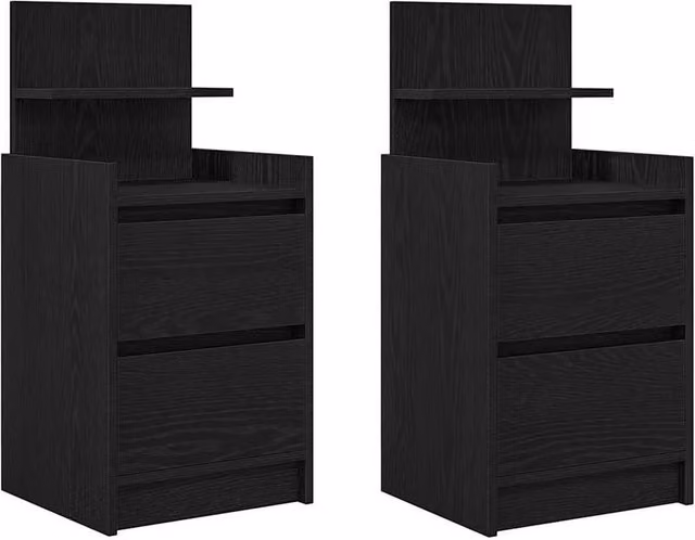 Berkfield Home Set of 2 Black Bedside Cabinets with 2 Drawers, W/D/H: 38 x 34 x 80 cm – 1