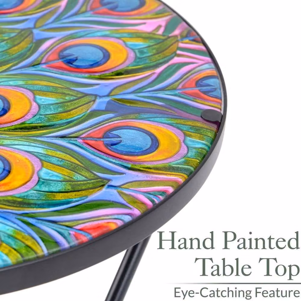 NESTLUNE Multicolour Animal Print Folding Glass Garden Table for Outdoor Patio and Terrace, W/D: 100 x 60 cm – 3