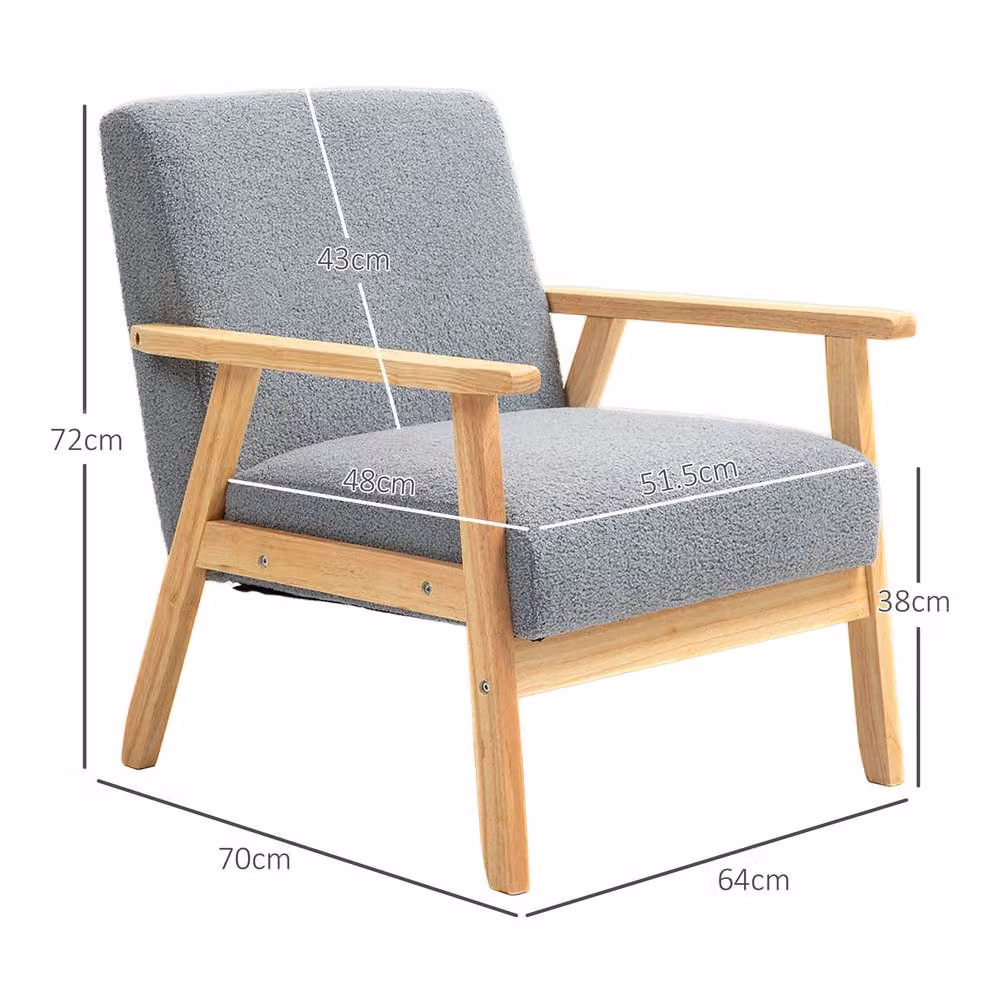 STILVORA Grey Bouclé Armchair with Solid Wood Frame and Armrests – 2