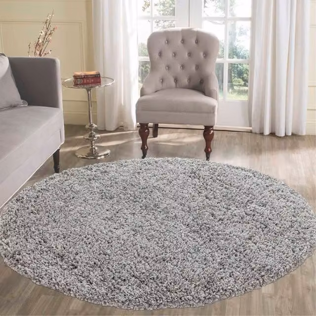 Desire Rugs Plain Grey Shaggy Area Rug, W/D: 120 x 120 cm