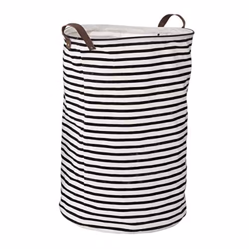 Premier Housewares Stripe Cotton Fabric Laundry Bag with Handles, Black and White, W: 38.0 cm, D: 48.0 cm, H: 38.0 cm – 1