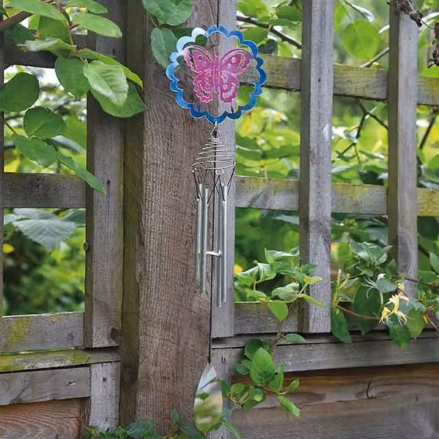 Garden Mile Butterfly Metal Hanging Wind Chime Garden Decoration in Silver, Blue and Pink