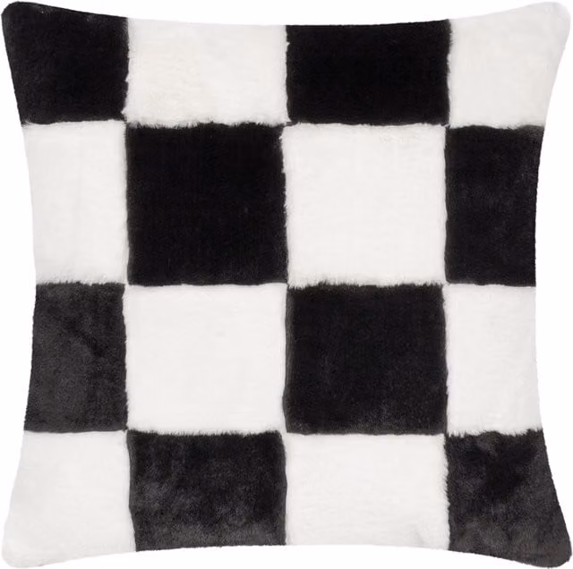 Cozeecheck Black Faux Fur Square Polyester Filled Cushion