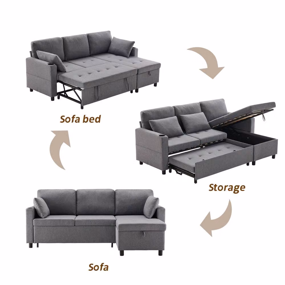 Rolipo Grey L-Shaped 3 Seater Corner Sofa Bed with Storage and Pull Out Drawer – 4