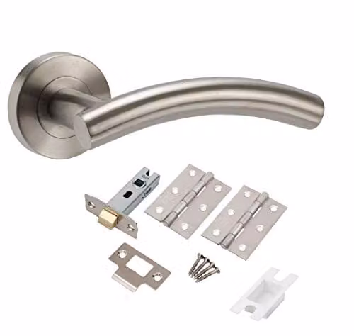 Golden Grace Brushed Silver Arched T-Bar Door Handles with Latch and Screws, 1 Set