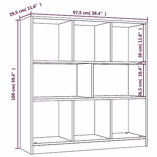 vidaXL Book Cabinet in Grey Sonoma, W/D/H: 97.5 x 29.5 x 100 cm, Engineered Wood – 3
