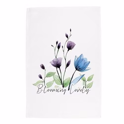 Purely Home Blooming Lovely Floral Panama Cotton Kitchen Tea Towel, Multicolour Purple, Blue and Green, W: 67 cm, H: 45 cm