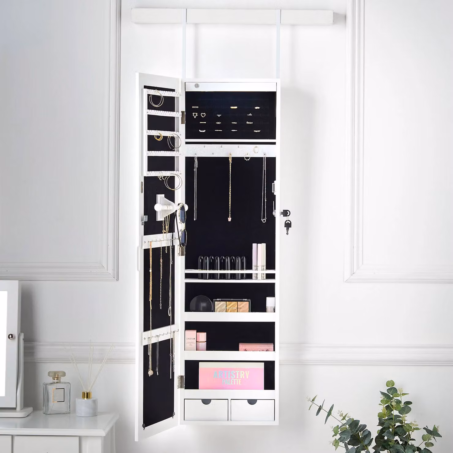 CARME HOME Amelia White Mirrored Jewellery Cabinet – 3