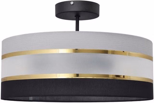 Netlighting Helam Helen Cylindrical Fabric Ceiling Light in Black, Gold and Grey, Diameter: 40 cm – 4