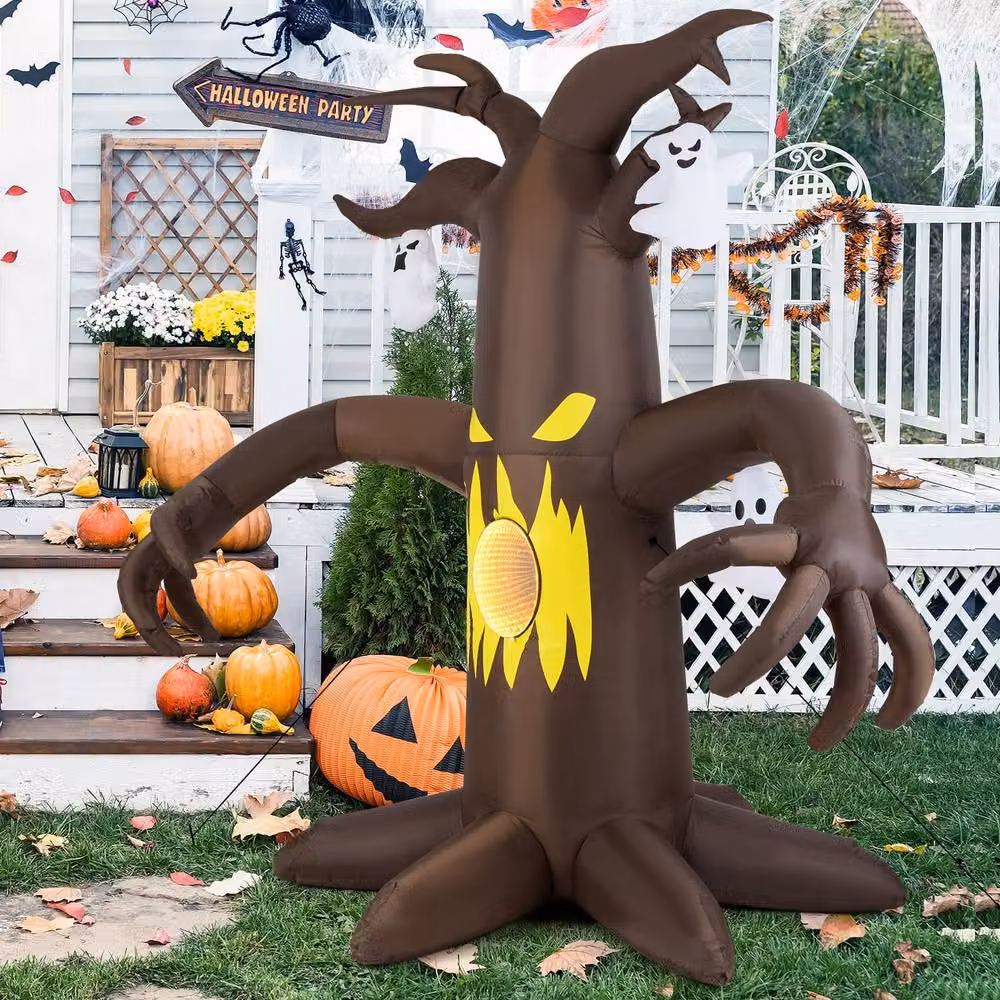 CASART Halloween Inflatable Scary Tree with Ghost, Brown, Height: 237.7 cm – 3