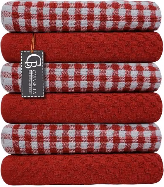 Casabella Tea Towels, Set of 6, Blue and Red