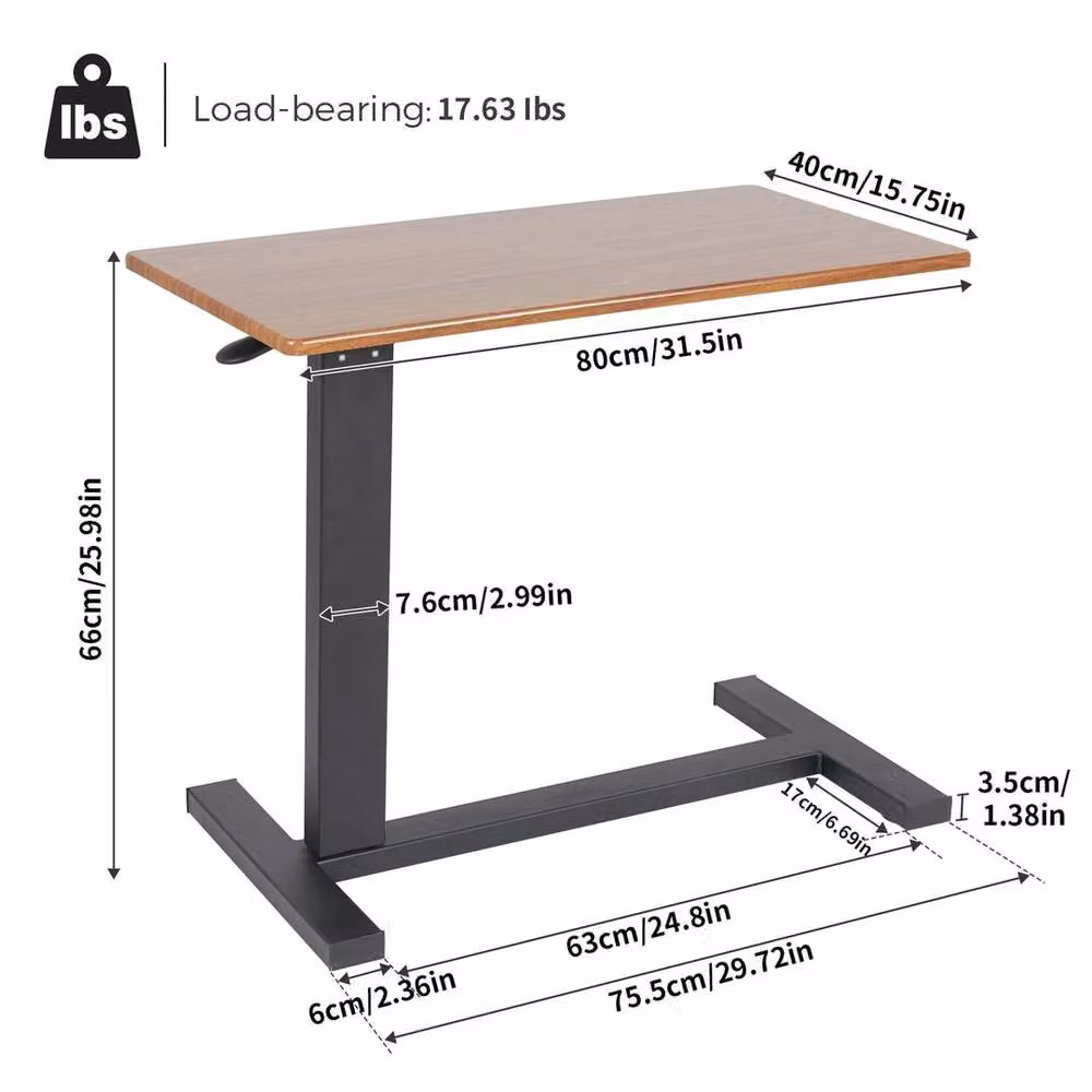 SPETLEK Adjustable Medical Overbed Bedside Table in Sand and Brown with Castors – 3