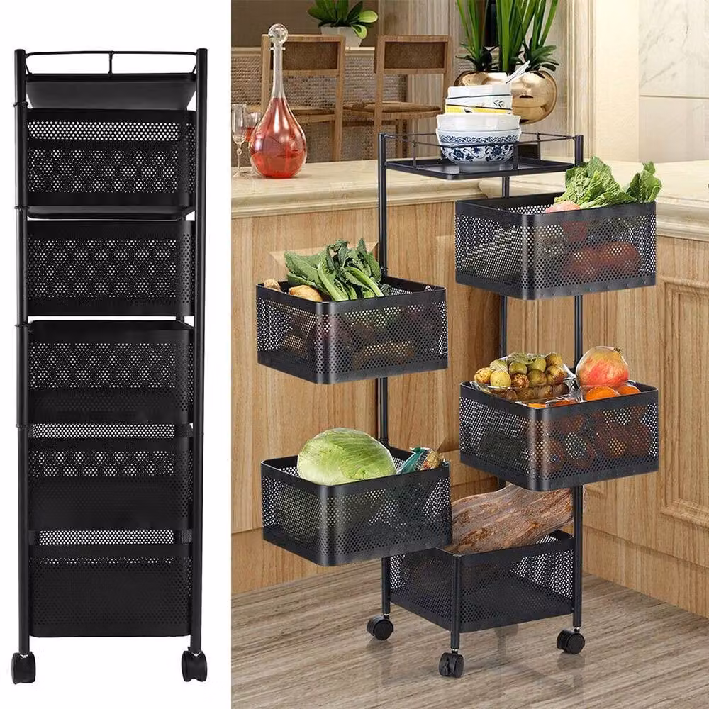Hinsinc 6 Tier Rotating Mobile Kitchen Storage Trolley in Black – 3