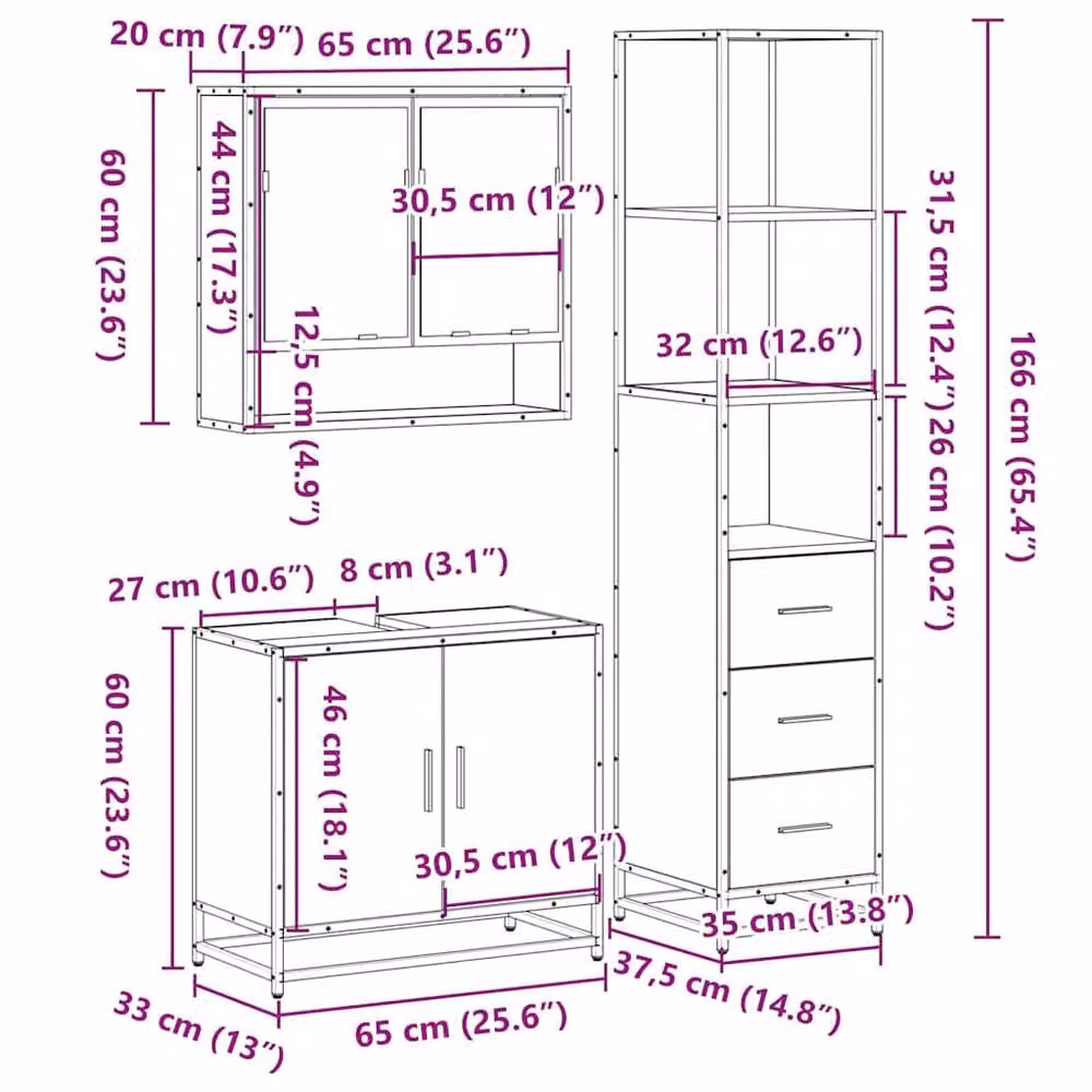 Berkfield Home 3 Piece Industrial Bathroom Furniture Set in Smoked Oak Brown – 6