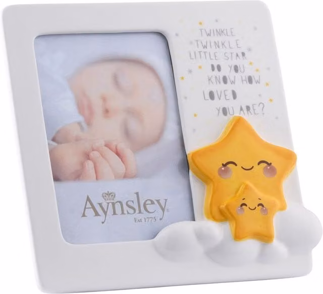 Aynsley China Twinkle Twinkle Little Star Porcelain Single Photo Frame, Multicolour and White, W/H: 15.24 x 10.16 cm