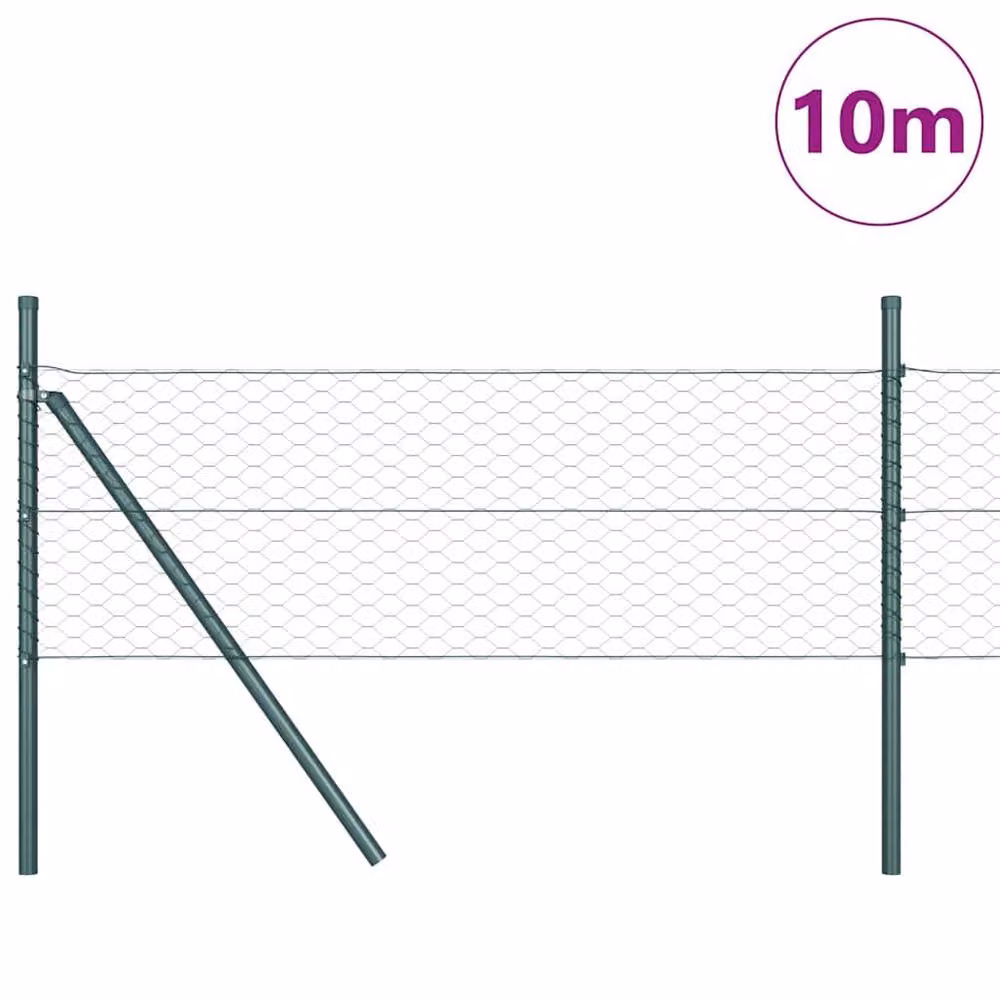 Berkfield Home Green Powder-Coated Steel Hexagon Fence, W: 0.5 m, L: 10 m – 2
