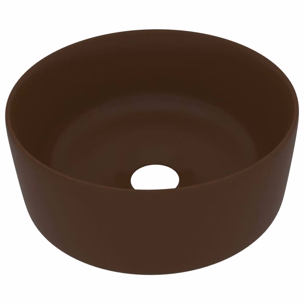 Berkfield Home Luxury Round Ceramic Wash Basin in Matt Dark Brown, W: 40 cm, H: 15 cm, D: 15 cm – 2
