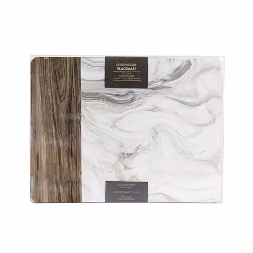 Creative Tops Set of 6 Rectangular Marble Printed Cork-Backed Placemats, White and Grey, W: 30 cm, D: 23 cm