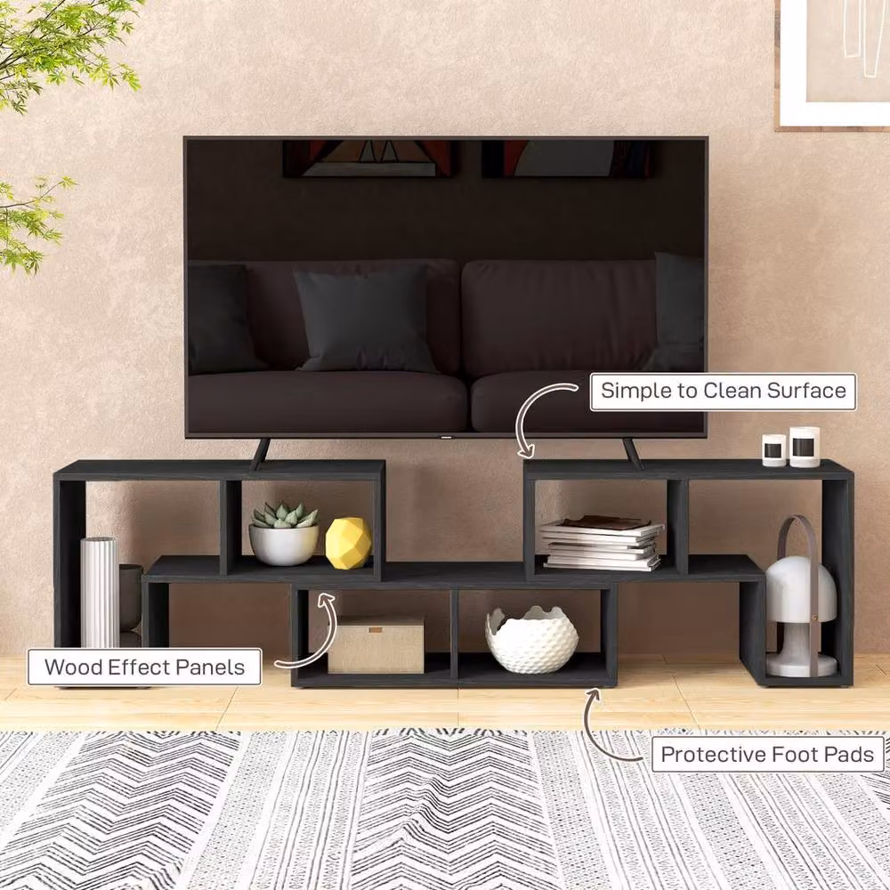 Homcom EONLION Black Wood Grain TV Stand with Storage Shelves, Width: 100 cm – 3