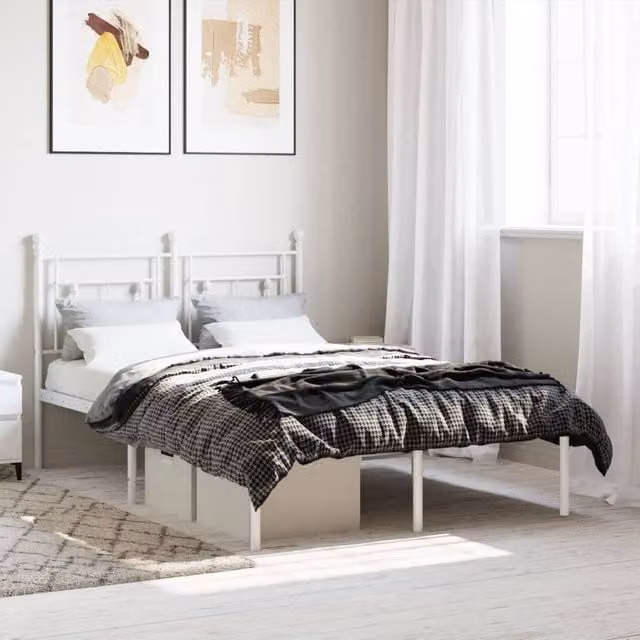Berkfield Home Metal Bed Frame with Headboard, White, W/D/H: 120 x 200 cm – 1