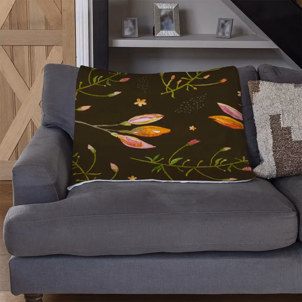 Benjamin Tate Design Green Branches Floral Fleece Blanket in Green and Sand, W/H: 120 x 150 cm – 2