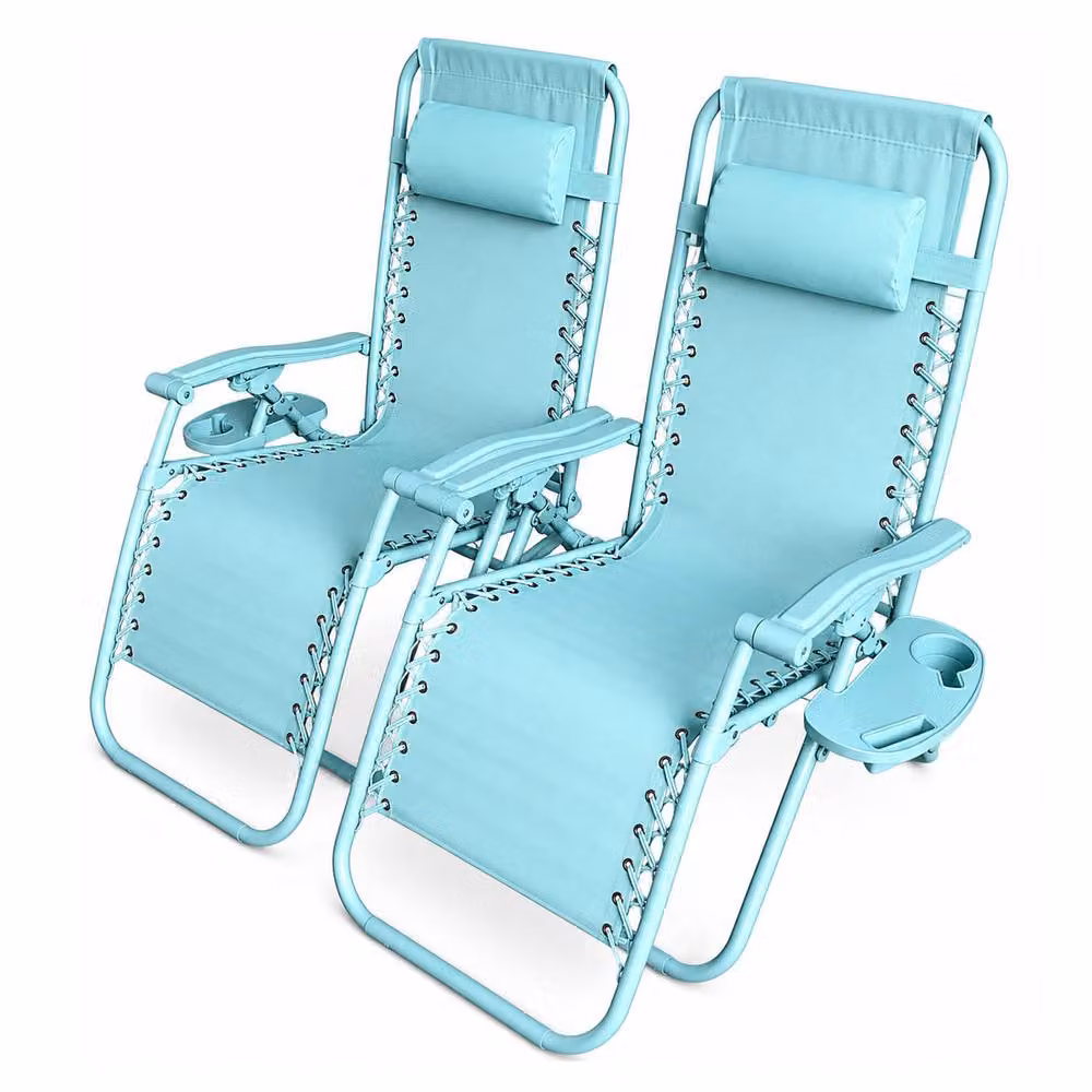 Neo Zero Gravity Recliner Garden Sun Loungers in Aqua Textilene Fabric with Armrests and Adjustable Headrest – 7