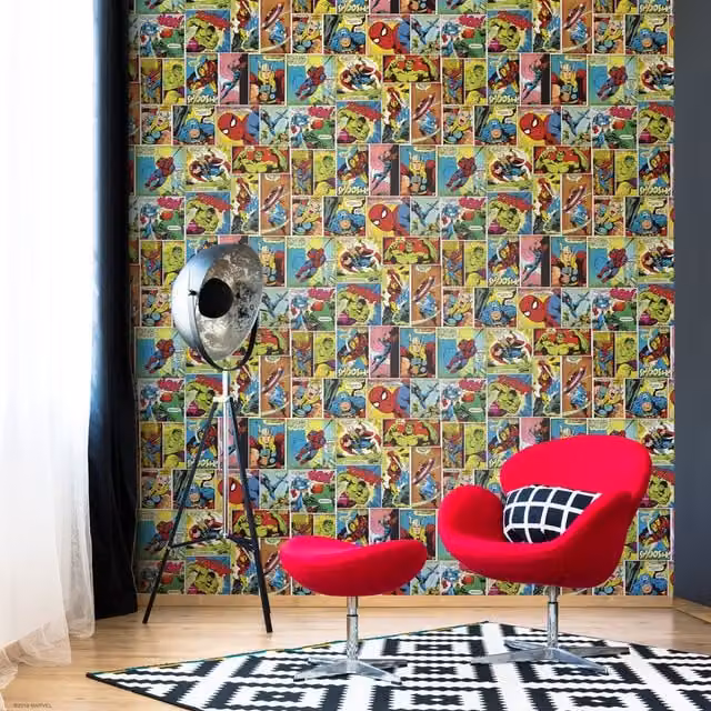 Marvel Comic Strip Multi Colour Red